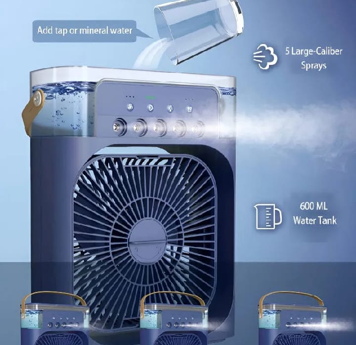 3-in-1 Portable Mist Fan | Rechargeable Air Cooler with LED Night Light